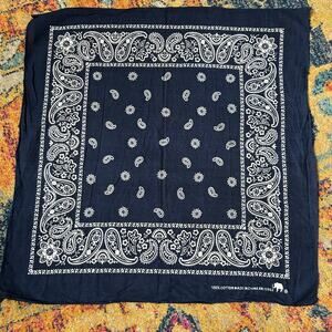 Vintage Fast Color Elephant Trunk Up Blue Western Bandana Handkerchief 20" x 21"